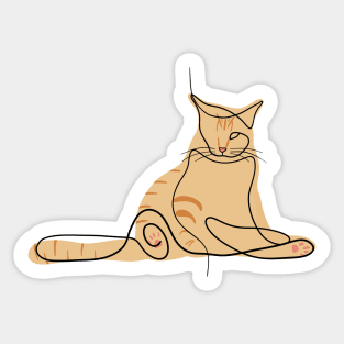 Yellow Cat - Simple Minimalist Line Art Design Sticker